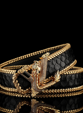 真蟒蛇皮带男士手工编织平滑扣史蒂芬裤腰带不锈钢L龙V龙新款网红