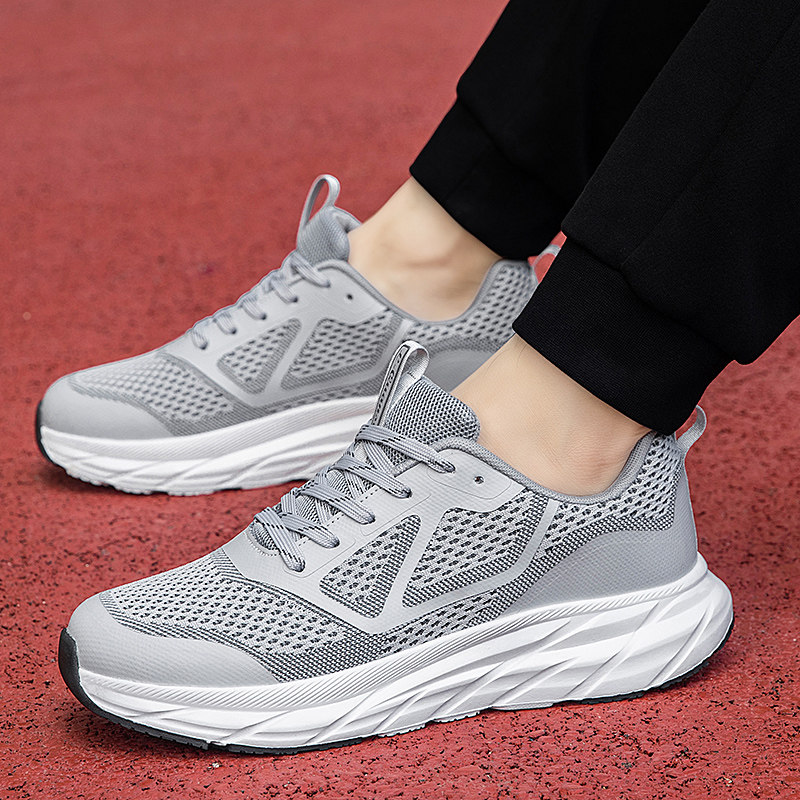 中老年网面鞋男透气舒适防滑运动鞋简约健步鞋厚底跑步鞋老爹鞋男