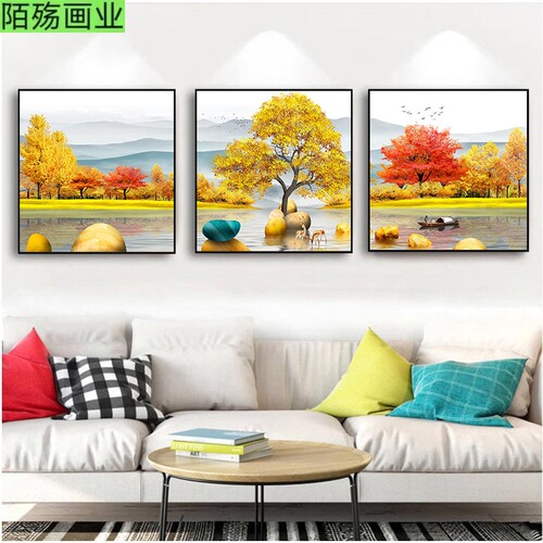 抽象客厅沙发背景墙装饰画现代简约正方形三联画卧室壁画餐厅挂画