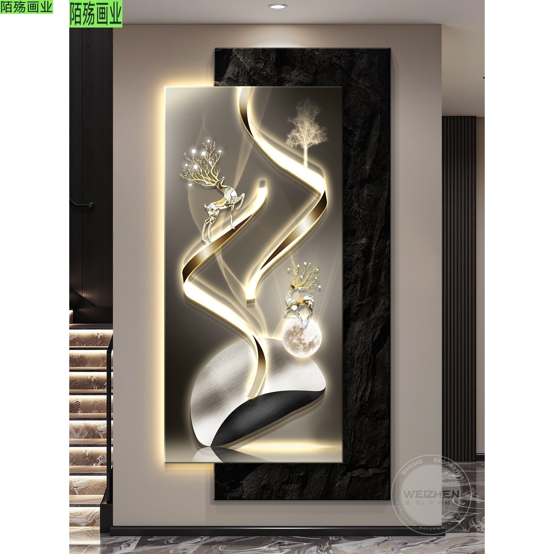 led带灯轻奢入户玄关装饰画走廊过道挂画壁画高级感简约现代抽象