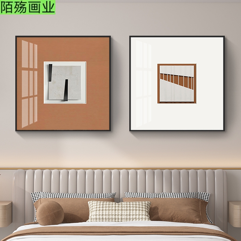 意式极简高级感餐桌墙面装饰画抽象大气正方形铝合金客厅艺术挂画