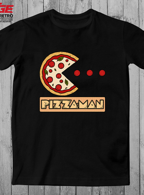 披萨吃豆人T恤恶搞怀旧游戏Pacman大胃王原创潮牌INS嘻哈纯棉体恤
