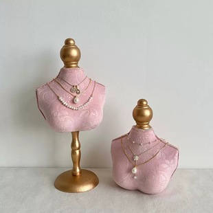 首饰展示架人像脖子粉色绒布印花项链架子饰品收纳 珠宝陈列道具