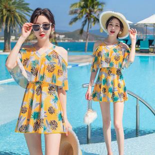 游泳衣 平角遮肚韩国泡温泉显瘦两件套加大码 时尚 分体泳衣女士裙式