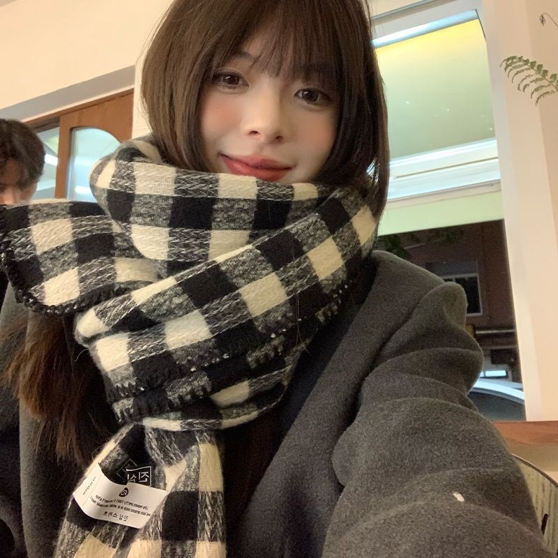 复古格子围巾女2026新款冬季加厚韩版ins高级感学生披肩保暖围脖