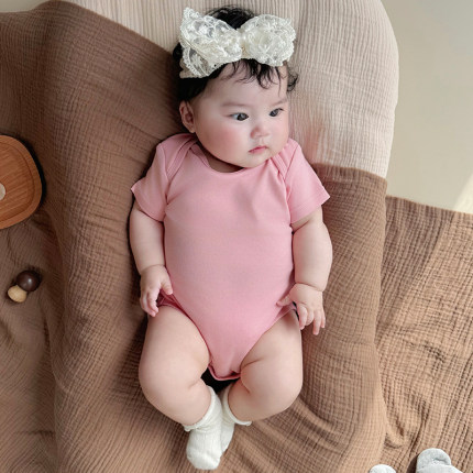 ins韩版婴幼儿短袖三角哈衣 满月宝宝纯棉夏装薄款百日拍照包屁衣