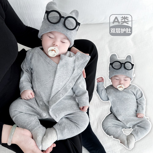 100%纯棉！双层护肚纯棉婴儿哈衣