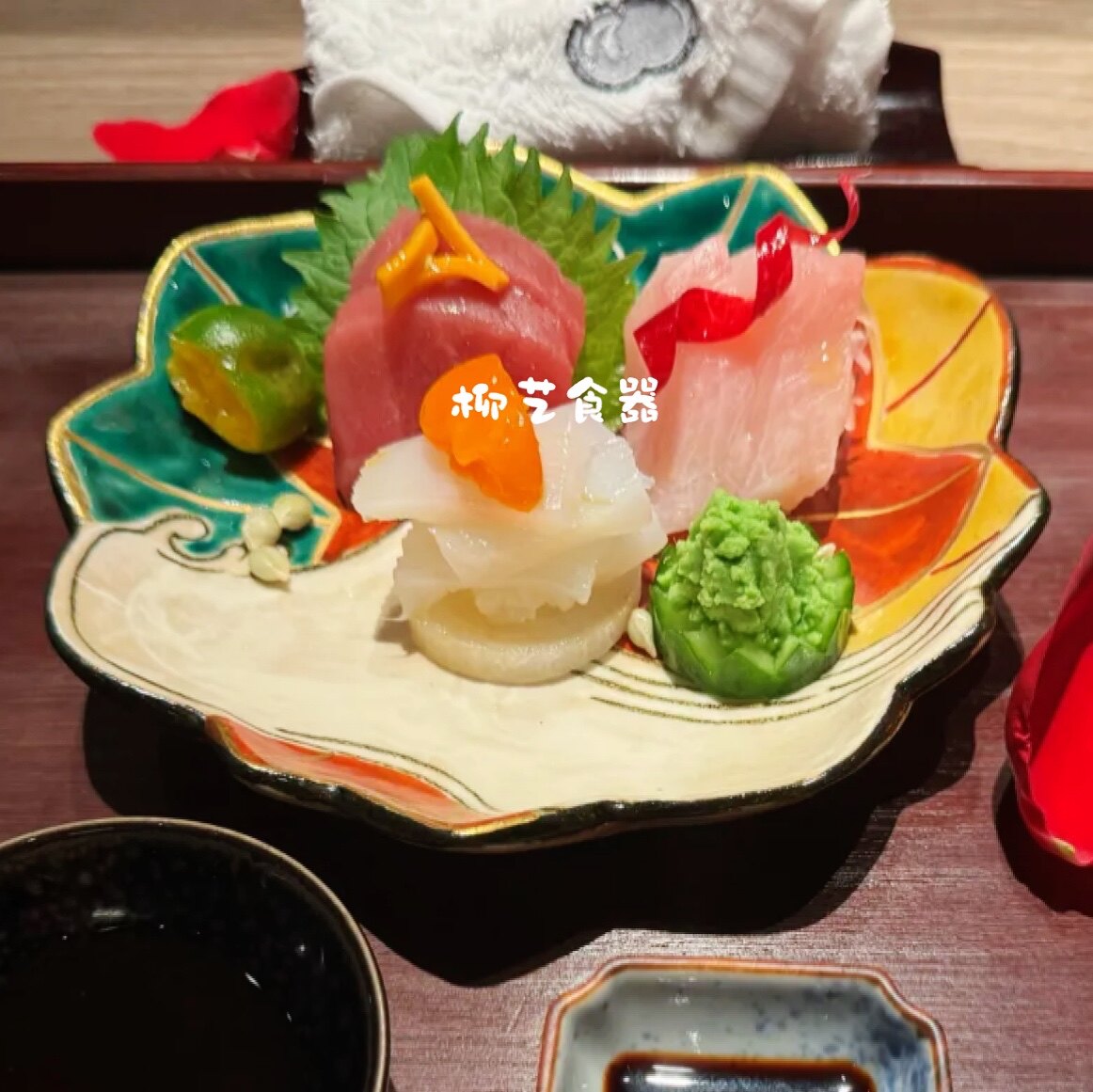 日本怀石会席板前料理陶瓷餐具枫叶刺身寿司拼盘小吃前菜碟鱼盘子