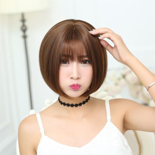 时尚网红假发 韩版可爱女空气刘海波波头短发 高温丝bob hair wig
