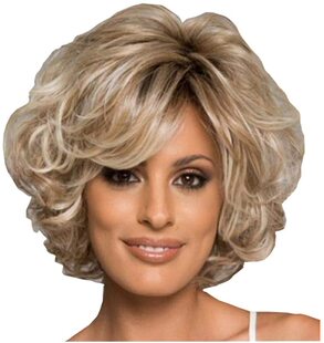 高档外贸混金色女士短卷发高温丝头套欧美热销假发synthetic wigs