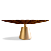 意式 轻奢餐桌胡桃实木设计师后现代别墅高端黄铜客厅家用圆形饭桌