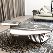 轻奢不锈钢高低斑马茶台设计师客厅小户型大理石茶几组合金属边几