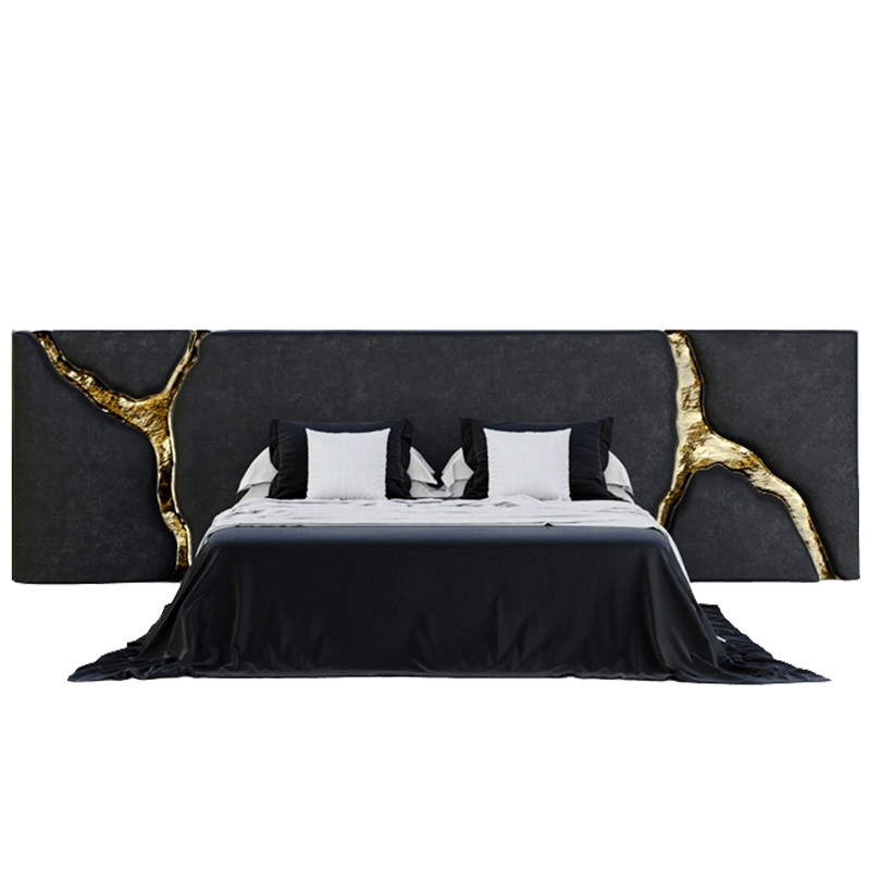 轻奢木双人床宽屏床磨砂真皮