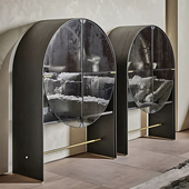 意式 轻奢弧形玻璃门酒柜客厅现代展示柜金属靠墙设计师高端收纳柜