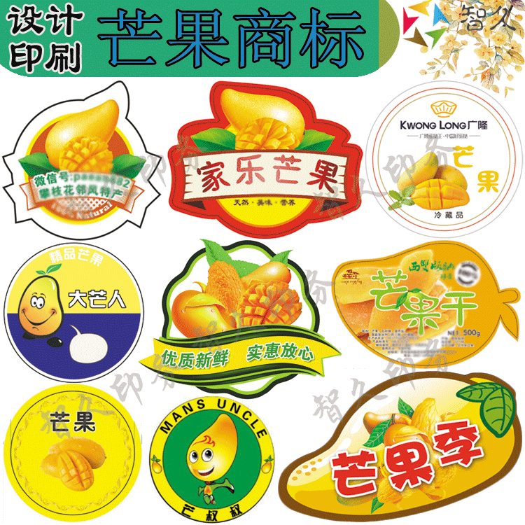 定制芒果标签金煌芒贵妃芒水果贴纸菠萝蜜龙眼李子枇杷商标设计