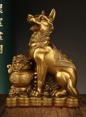铜狗摆件全铜钱袋狗聚宝盆狗聚宝盆狼狗家居办公室桌面装饰