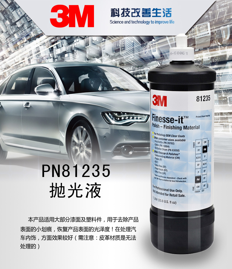 3M81235抛光液上光保养修复液体蜡车漆钢琴烤漆亚克力塑料抛光膏-封面