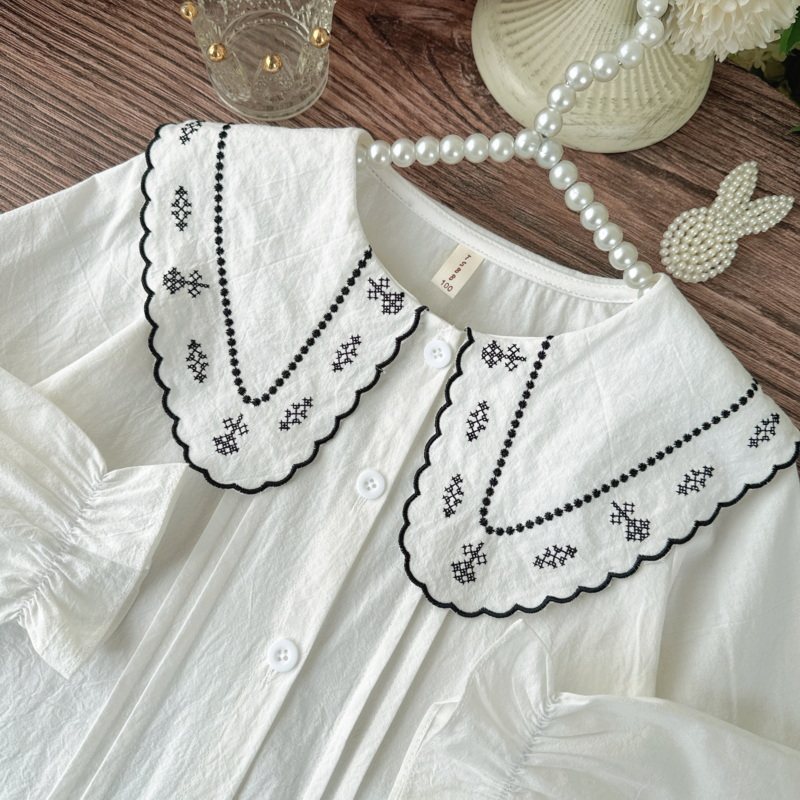 纯棉白色女孩女童衬衫长袖2026新款洋气儿童娃娃领上衣春秋装衬衣