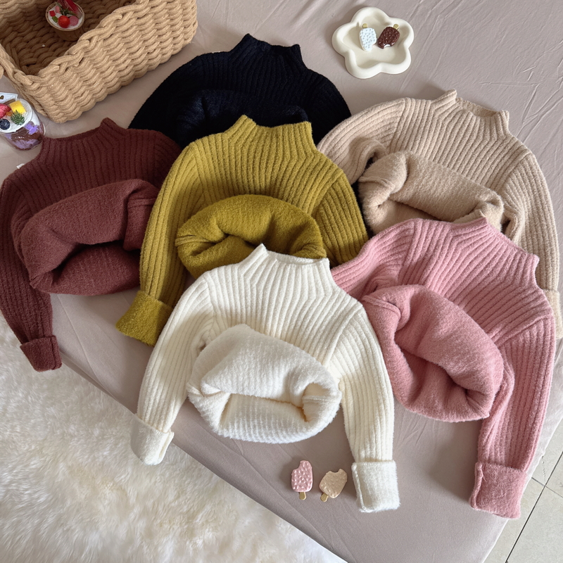 百搭冬季儿童一体绒毛衣