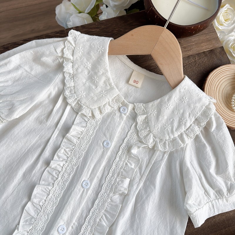 女宝宝洋气小女孩夏季上衣女童纯棉短袖衬衫夏装新款儿童公主衬衣