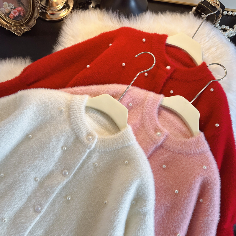 秋冬女童水貂绒不起球开衫毛衣
