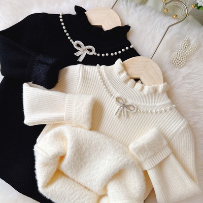 冬季女童一体绒加厚毛衣