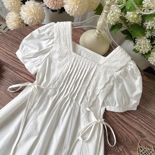 小女孩纯棉短袖 女童连衣裙棉布裙2024夏新款 裙子小学生白色连衣裙