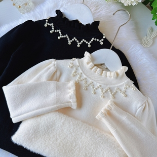 女童一体绒毛衣加厚秋冬小女孩宝宝洋气针织衫厚儿童秋加绒打底衫