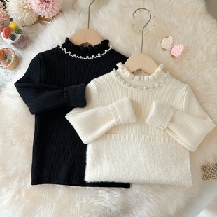 女童一体绒毛衣冬装韩系女宝加绒加厚针织衫儿童修身保暖内搭上衣