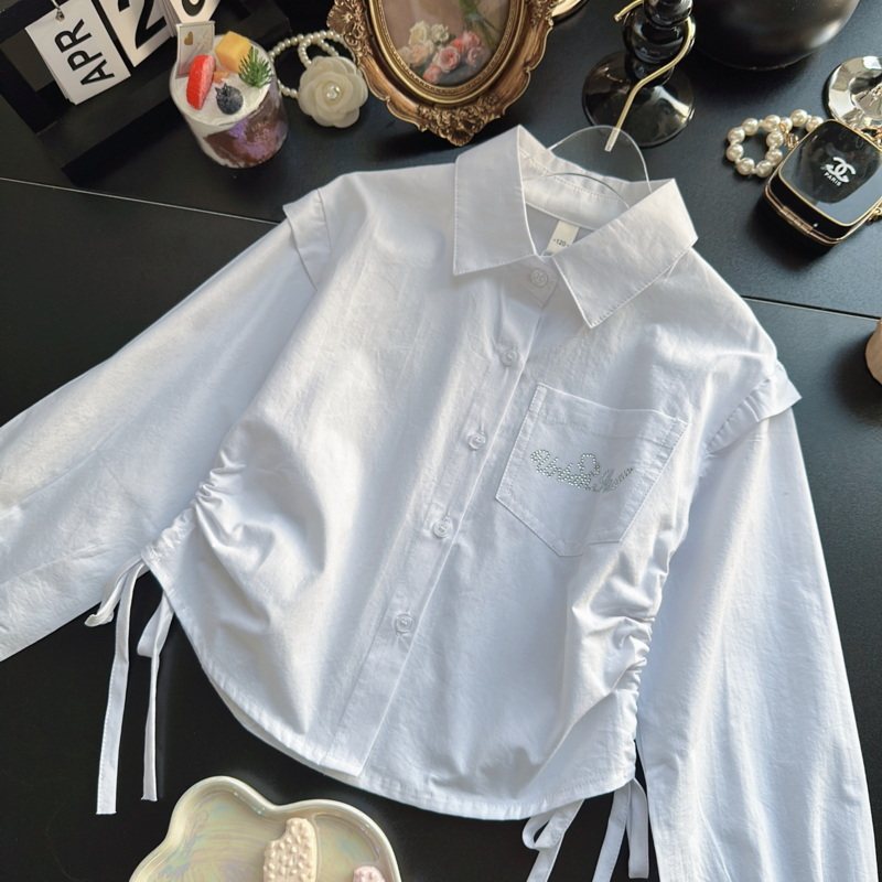 小女孩时尚纯棉衬衫长袖2025新女童百搭白衬衣洋气宝宝春秋装上衣