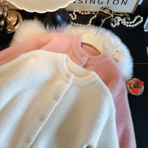 女童水貂绒开衫毛衣秋冬洋气亲子毛绒上衣甜美女宝宝毛毛针织外套