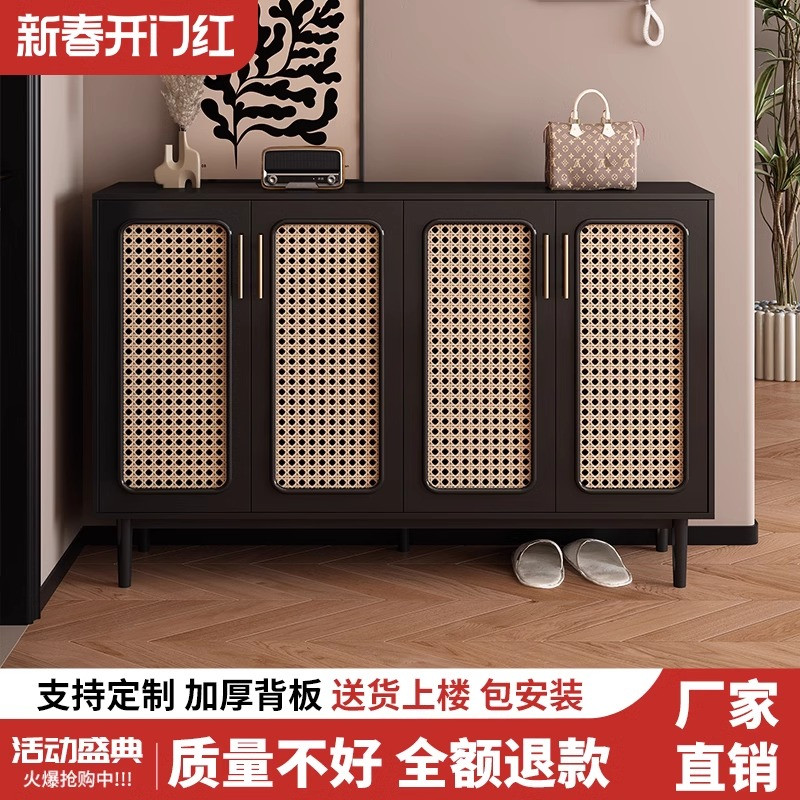 新款藤编鞋柜一体靠墙家用门口入户进门玄关黑色收纳柜大容量鞋架