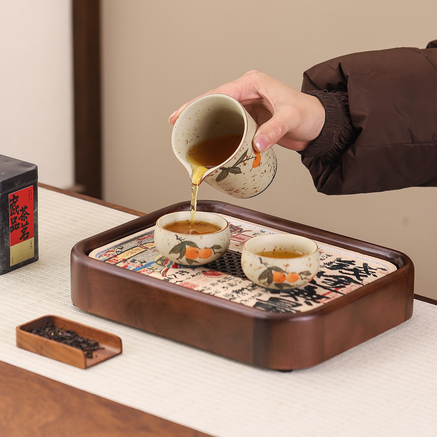 中式实木长方形储水式茶盘