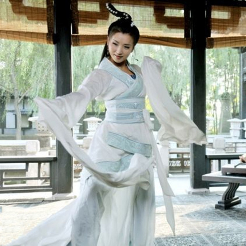 影视剧三国演义貂蝉同款古典舞古装飘逸汉服白色水袖舞蹈服演出服