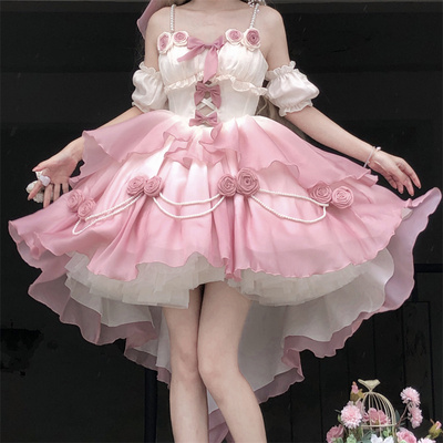 【现货掉落】爱神缔结仙气优雅轻花嫁镂空前短后长Lolita
