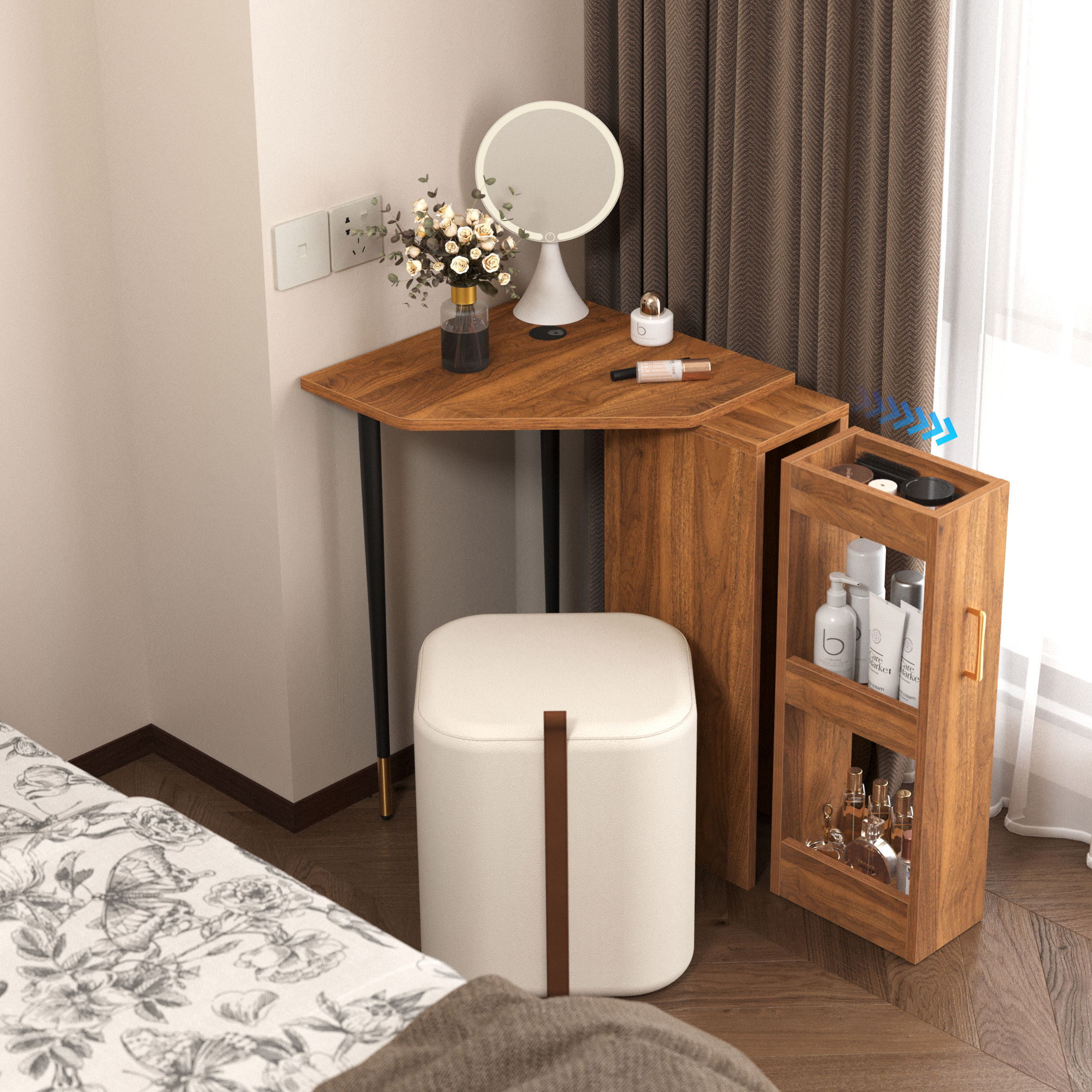 小户型卧室转角梳妆台一体床头柜428元