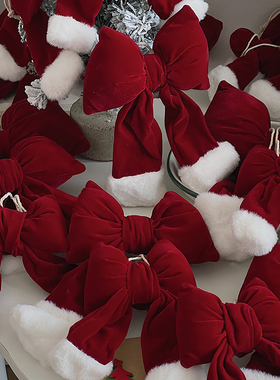 贝影 新品丝绒红色蝴蝶结圣诞树装饰配件场景布置挂件diy门挂花艺