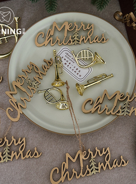 贝影 新款圣诞节装饰挂牌树脂星星老人乐器挂件diy节日配件木牌