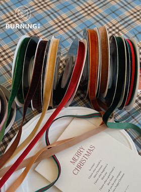 贝影圣诞节1cm丝绒丝带圣诞树装饰配件花束包装diy礼盒蝴蝶结织带