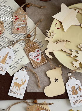 贝影 圣诞木片挂件圣诞树装饰品挂件DIY材料平安果配饰花艺资材