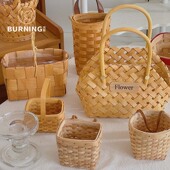 贝影 木条编织超迷你小花篮手掌花篮多肉小篮子