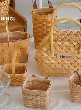 贝影 木条编织超迷你小花篮手掌花篮多肉小篮子