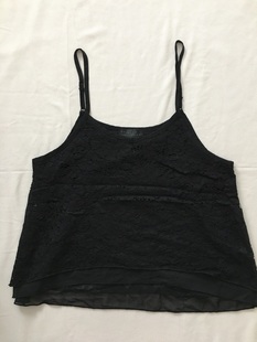 外贸原单 黑色鸡心领小V领蕾丝雪纺双层吊带柔美内搭飘逸淑女气质