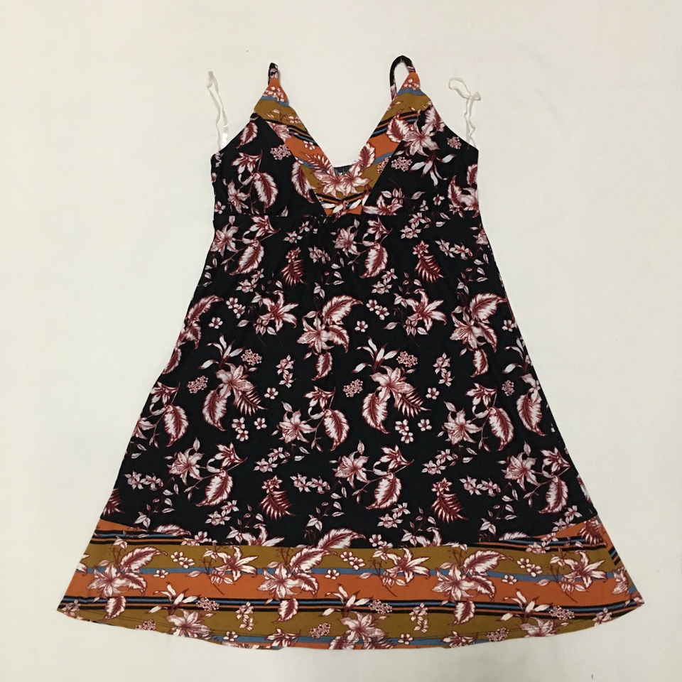 外贸原单 民族风印花牛奶绒质感V领吊带裙 舒适居家睡衣裙有胸垫