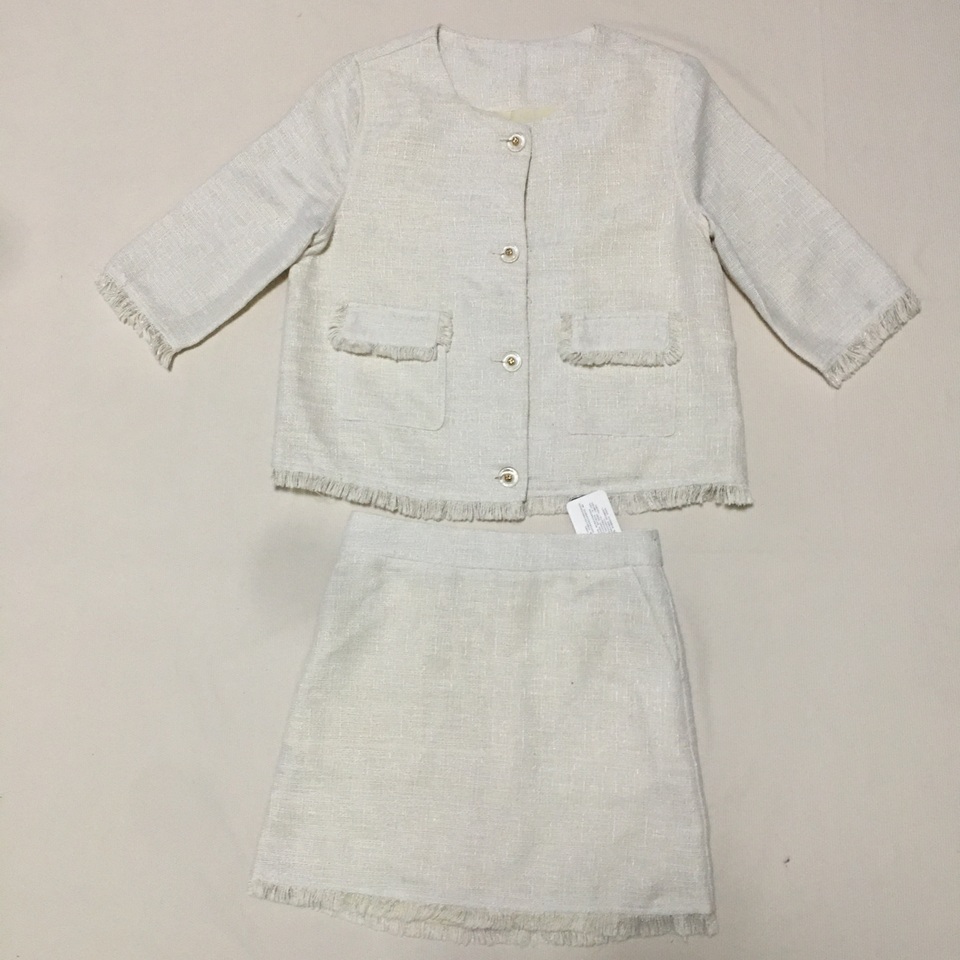 米白色中袖薄款小香风短裙休闲套装 优雅气质千金名媛 小码