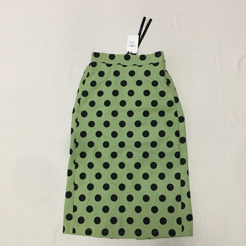 原创设计感彩色绿色黑色波点 半松紧腰后开衩包臀半身裙 小码