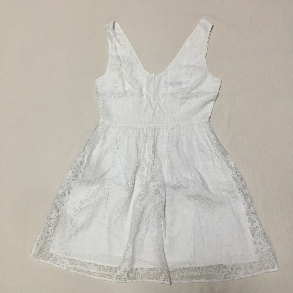 外贸原单 米白色棉布双V领收腰连衣裙 减龄少女感清新淑女气质