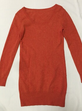 样衣无标 简约净版橙色圆领中长款针织衫 打底百搭休闲 小码