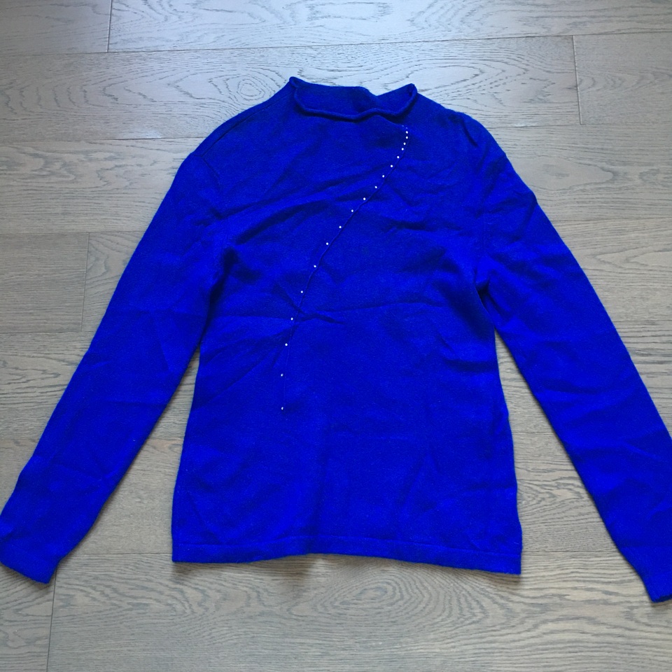 样衣无标 宝蓝色克莱因蓝烫钻装饰半高领长袖针织衫 气质内搭