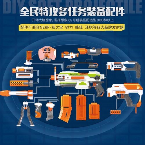 国产兼容nerf孩之宝软弹EVA海绵子弹配件瞄准消声热火精英玩具